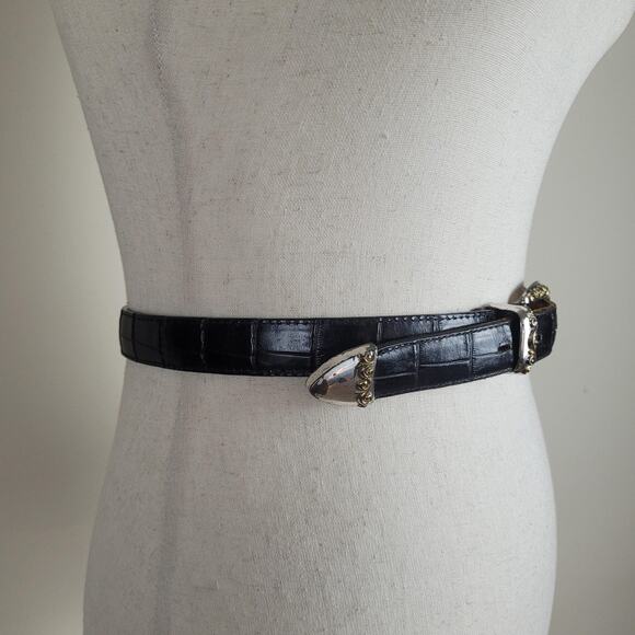 Vintage Black Leather Belt Womens Large Western Cowgirl Rodeo Croc Embossed 90s main image 8
